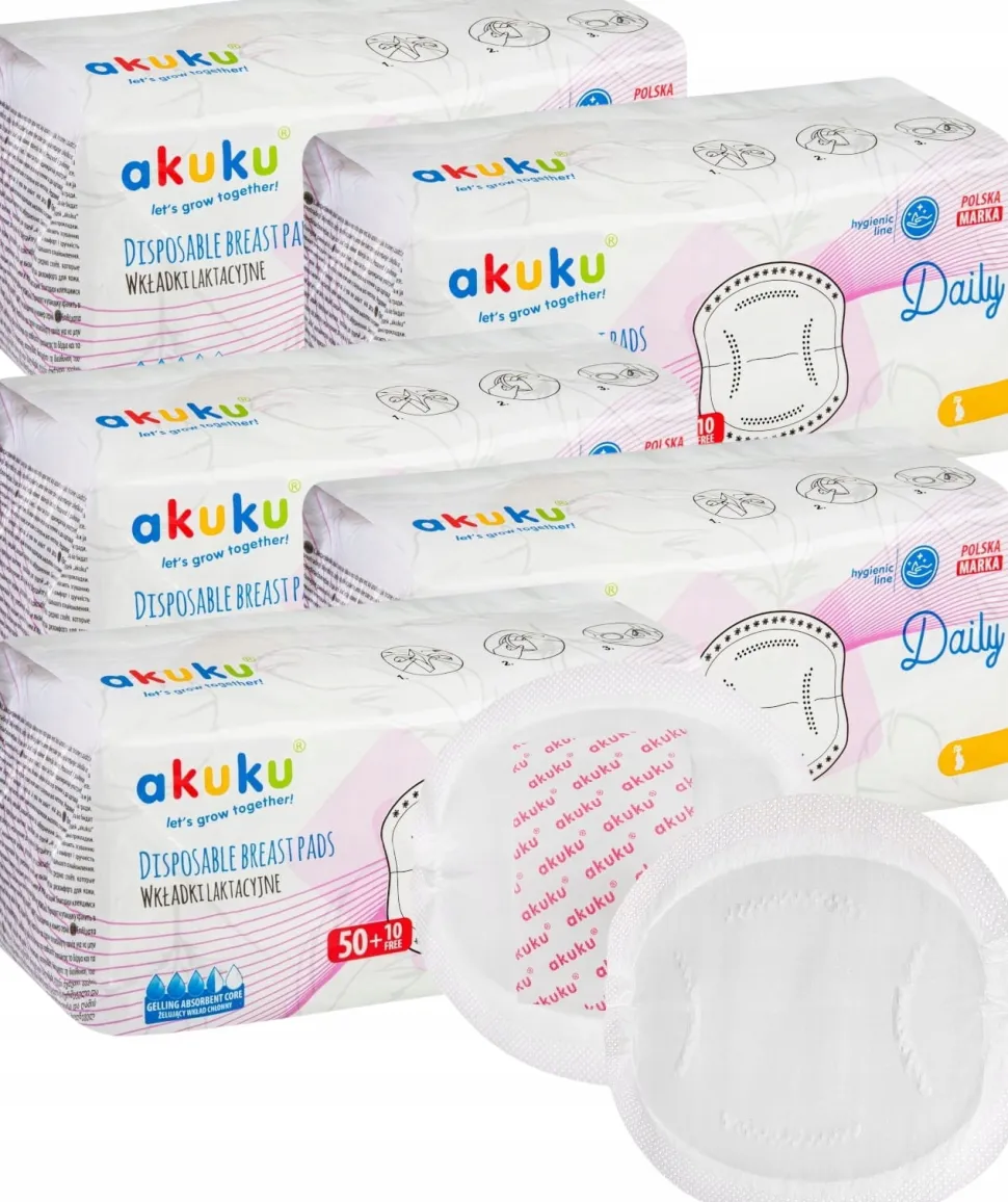 Akuku chłonne wkładki laktacyjne żelujące megapaka 5 x 60szt