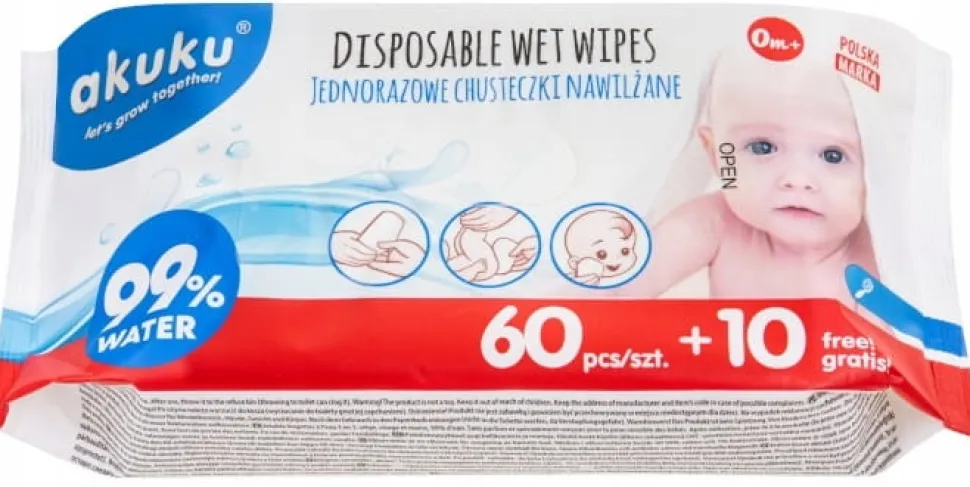 Akuku chusteczki wodne mokre 99% nawilżane wodą 700szt