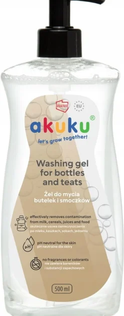 Akuku żel do mycia butelek i smoczków hipoalergiczny płyn 500ml + pompka