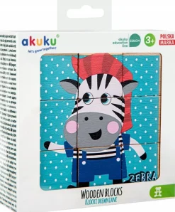 Akuku klocki drewniane edukacyjne 6 wzorów 9el