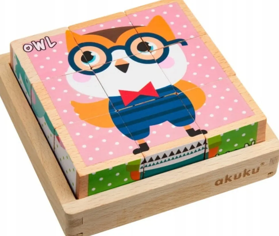 Akuku klocki drewniane edukacyjne 6 wzorów 9el