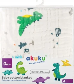 Akuku kocyk muślinowy otulacz ręcznik dla niemowląt 110x105cm dinozaury