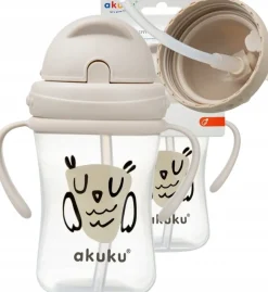 Akuku kubek bidon z rurką słomką uchwyty 300ml 9m+