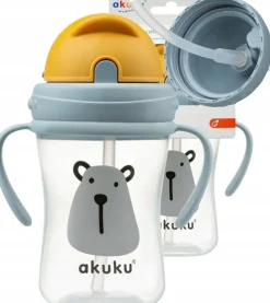 Akuku kubek bidon z rurką słomką uchwyty 300ml 9m+