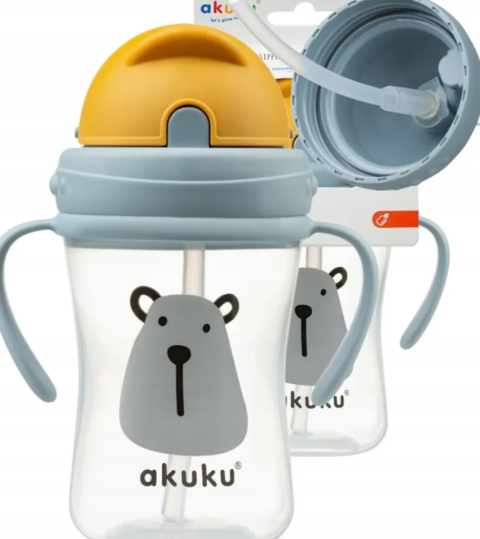 Akuku kubek bidon z rurką słomką uchwyty 300ml 9m+