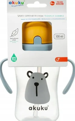 Akuku kubek bidon z rurką słomką uchwyty 300ml 9m+