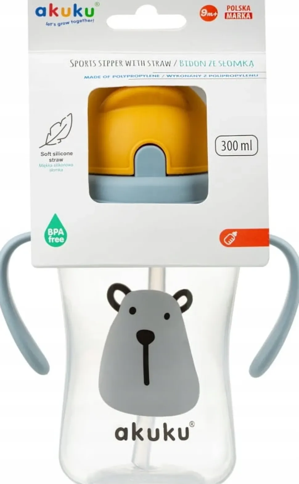Akuku kubek bidon z rurką słomką uchwyty 300ml 9m+