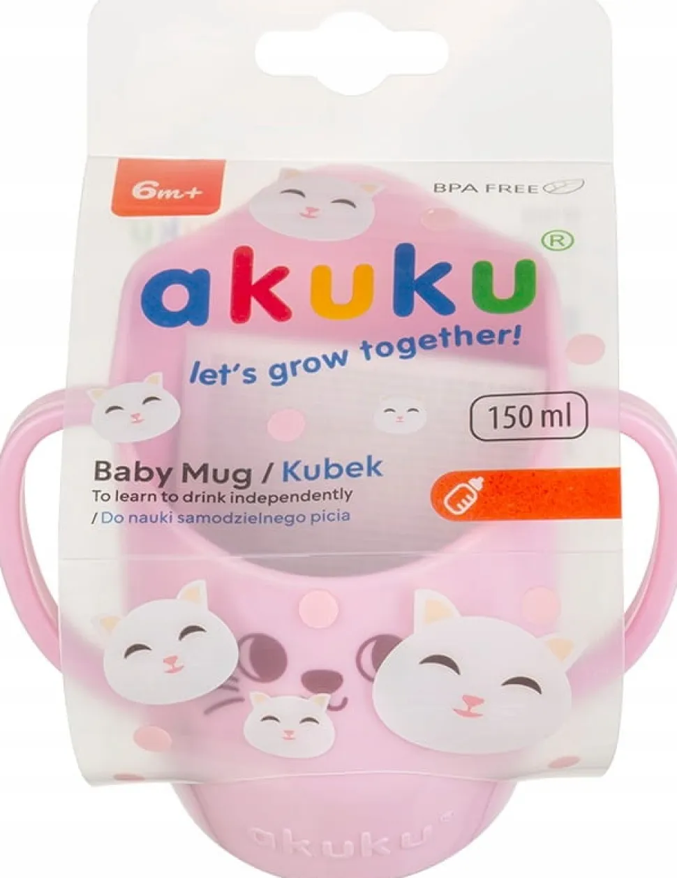 Akuku kubek z uchwytami do nauki samodzielnego picia pochyły 150ml