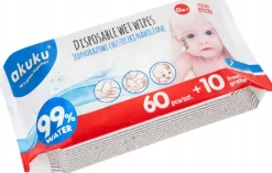 Akuku mokre chusteczki w 99% nawilżane wodą 60+10