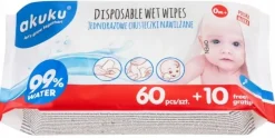 Akuku mokre chusteczki w 99% nawilżane wodą 3x70