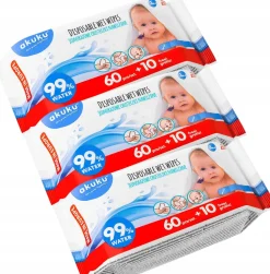 Akuku mokre chusteczki w 99% nawilżane wodą 3x70