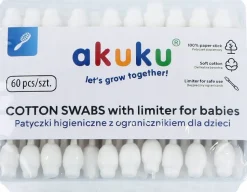 Akuku patyczki higieniczne z ogranicznikiem bawełniane 60szt
