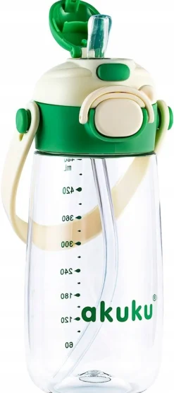 Akuku szkolny bidon tritanowy ze słomką smyczą 480ml butelka do picia