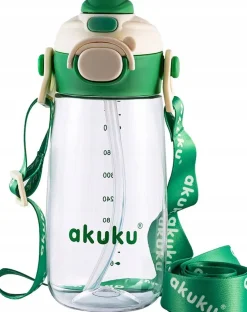 Akuku szkolny bidon tritanowy ze słomką smyczą 480ml butelka do picia