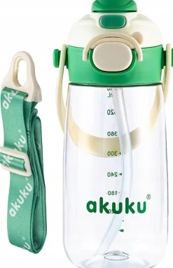 Akuku szkolny bidon tritanowy ze słomką smyczą 480ml butelka do picia
