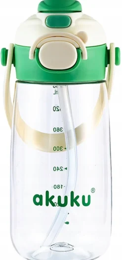 Akuku szkolny bidon tritanowy ze słomką smyczą 480ml butelka do picia