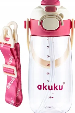 Akuku szkolny bidon tritanowy ze słomką smyczą 480ml butelka do picia