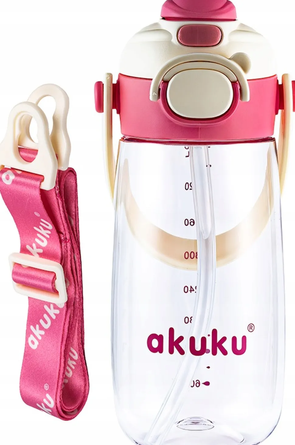 Akuku szkolny bidon tritanowy ze słomką smyczą 480ml butelka do picia
