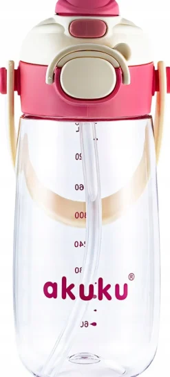 Akuku szkolny bidon tritanowy ze słomką smyczą 480ml butelka do picia