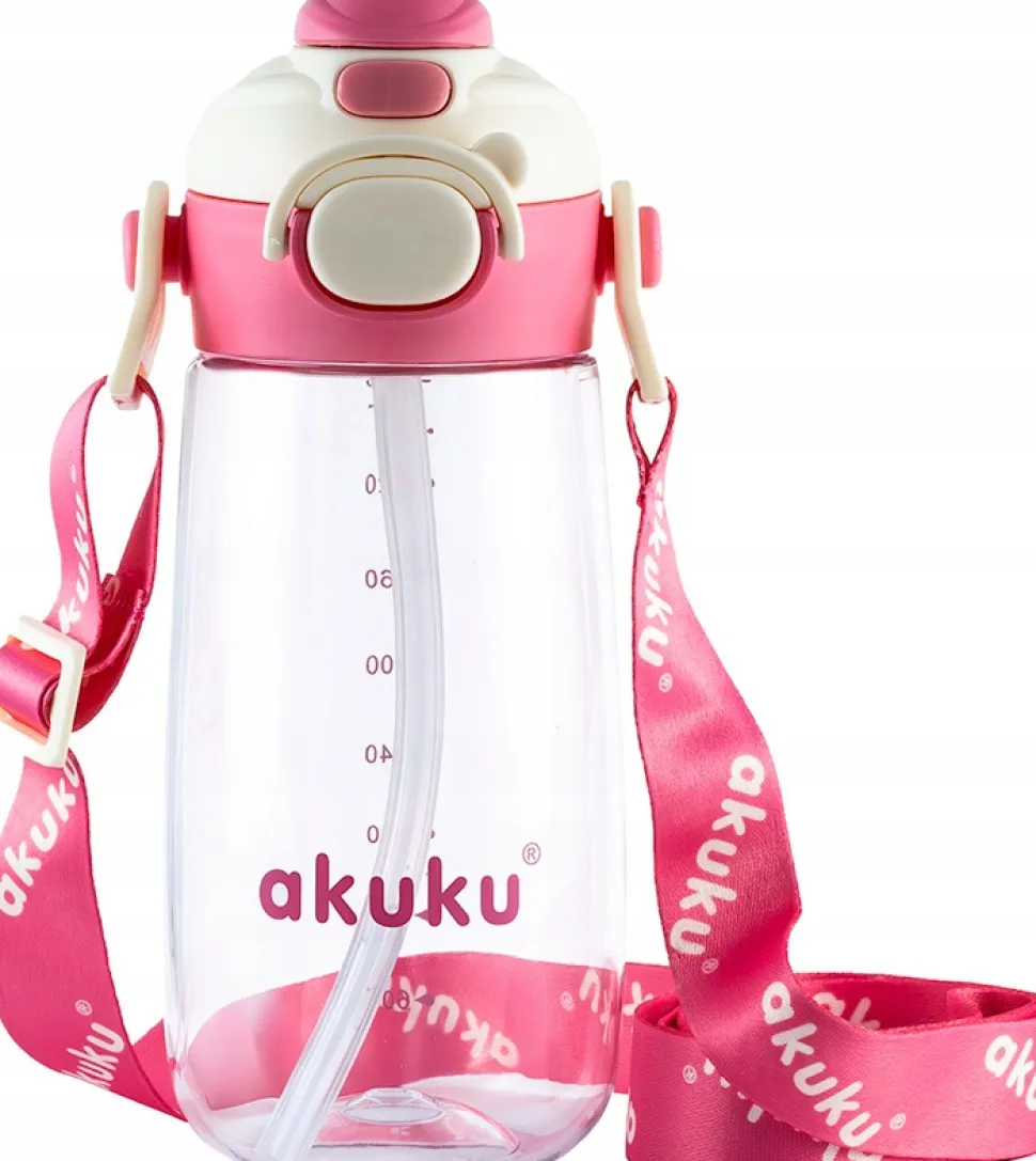 Akuku szkolny bidon tritanowy ze słomką smyczą 480ml butelka do picia