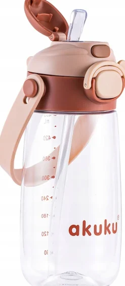 Akuku szkolny bidon tritanowy ze słomką smyczą 480ml butelka do picia