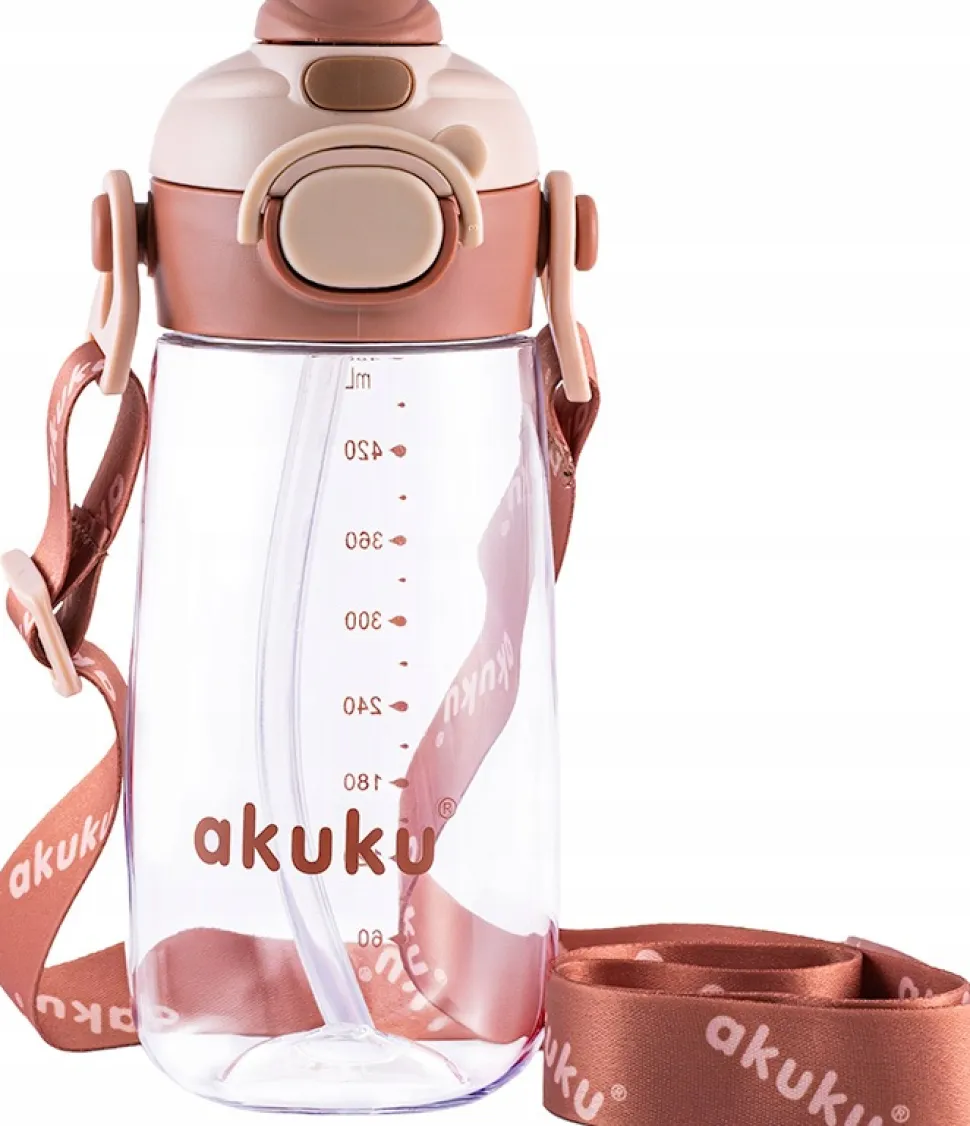Akuku szkolny bidon tritanowy ze słomką smyczą 480ml butelka do picia