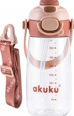 Akuku szkolny bidon tritanowy ze słomką smyczą 480ml butelka do picia