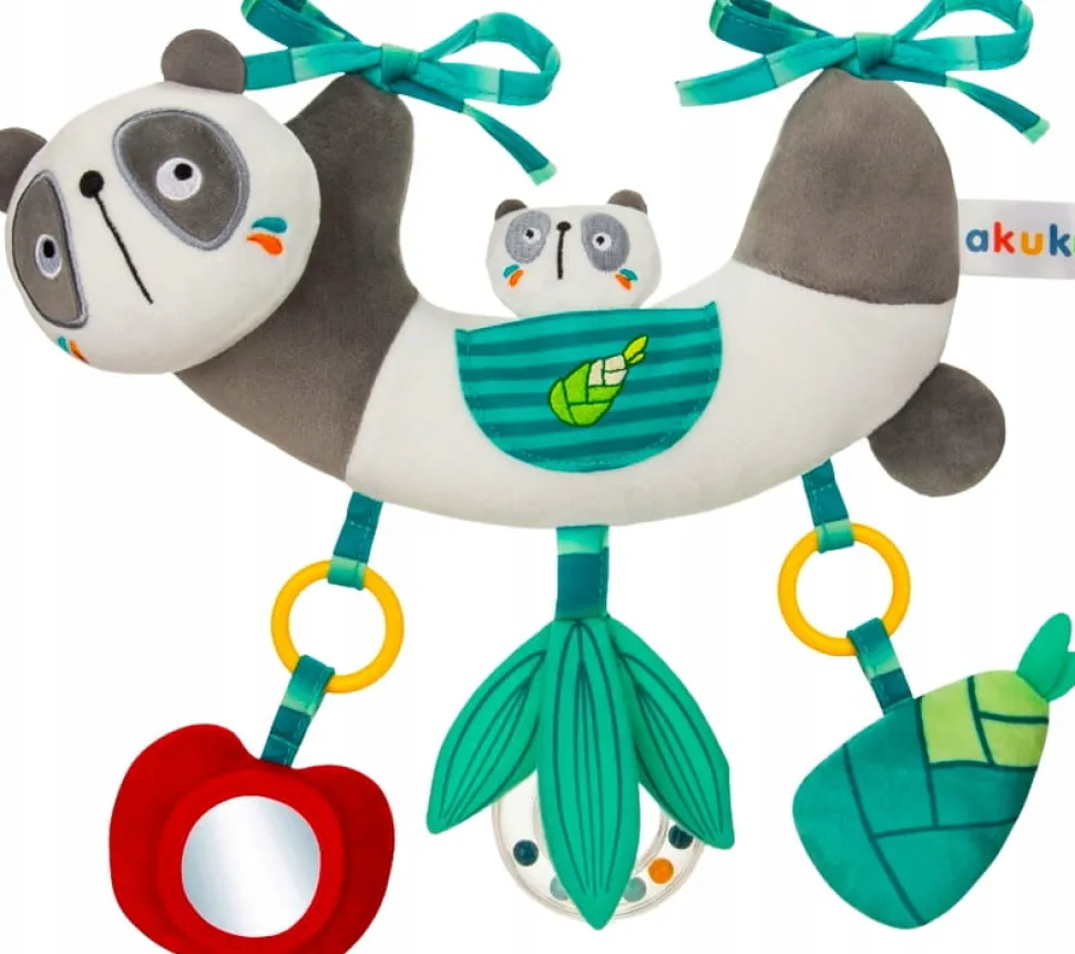 Akuku zawieszka do łóżeczka zabawka z lusterkiem i grzechotką panda