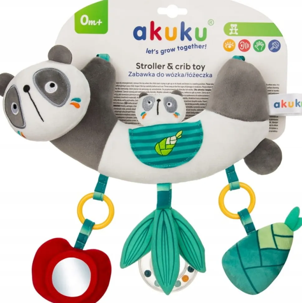 Akuku zawieszka do łóżeczka zabawka z lusterkiem i grzechotką panda