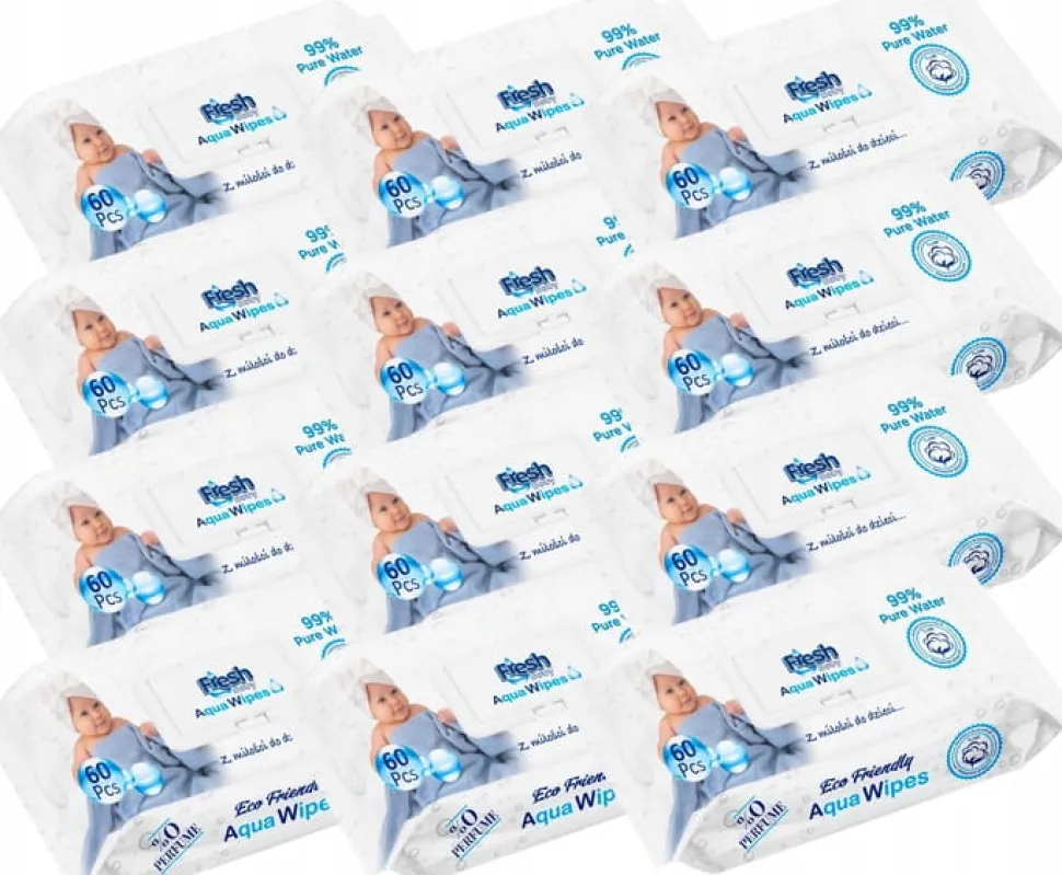 Aqua wipes nawilżane chusteczki dla dzieci mokre 99% aquawipes 12x60szt