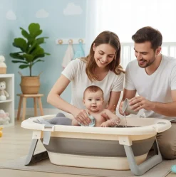 Babymam duża składana wanienka do kąpieli dla dziecka z poduszką