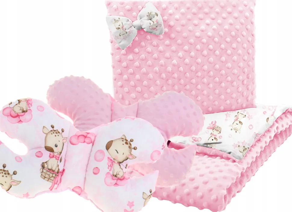 Babymam kocyk minky do wózka poduszka kołderka motylek 3w1