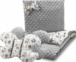 Babymam kocyk minky do wózka poduszka kołderka motylek 3w1