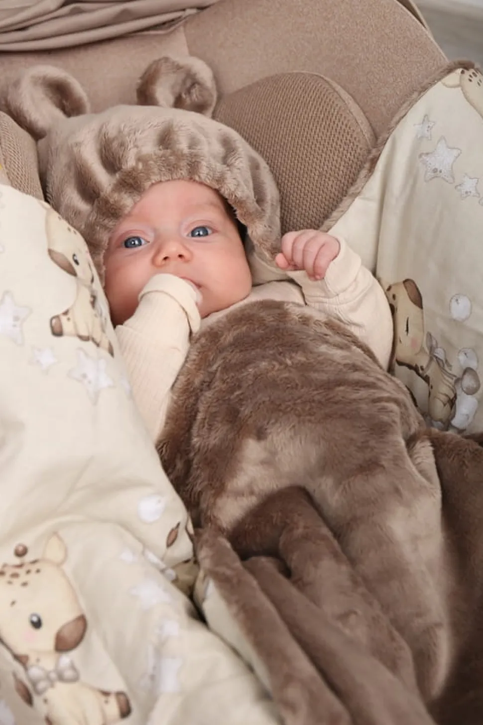 Babymam otulacz do fotelika wózka nosidełka zapinany ciepły bawełna plusz