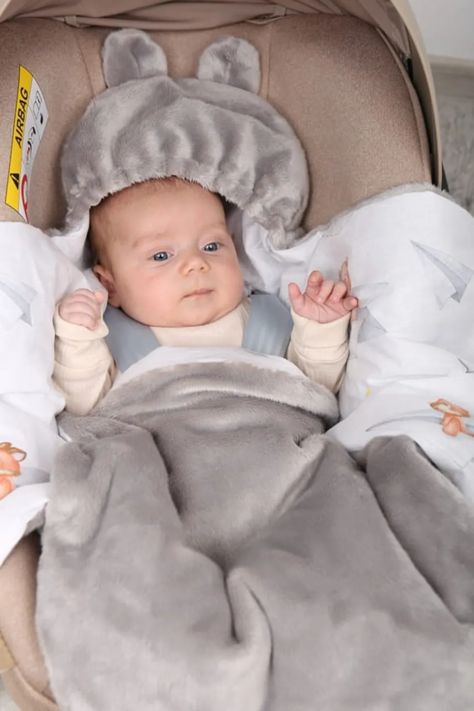Babymam otulacz do fotelika wózka nosidełka zapinany ciepły bawełna plusz
