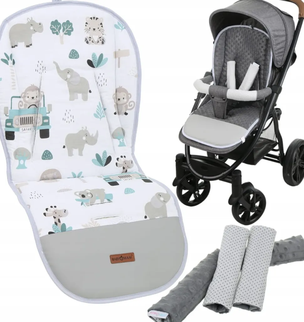 Babymam wkładka do spacerówki + ochraniacz na pasy pałąk uniwersalny zestaw
