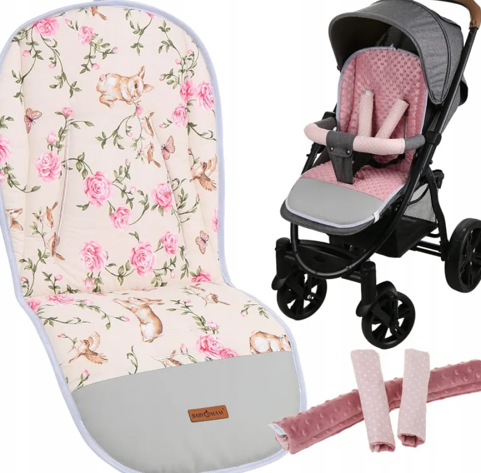 Babymam wkładka do spacerówki + ochraniacz na pasy pałąk uniwersalny zestaw
