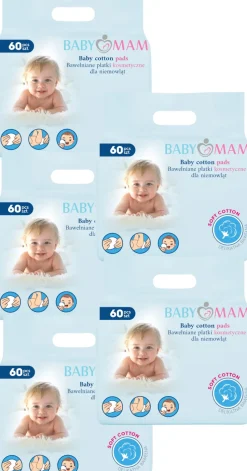 Babymam 5x płatki kosmetyczne bawełniane dla niemowląt dzieci 60 szt 300 szt