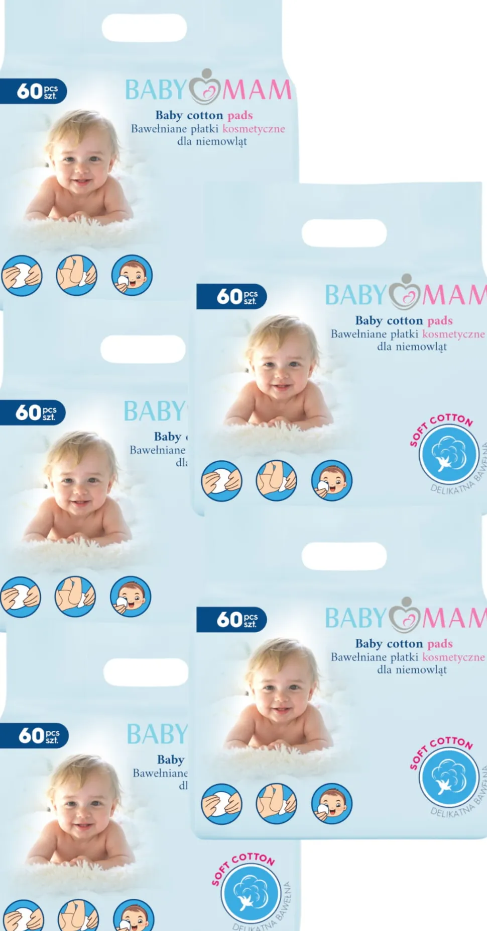 Babymam 5x płatki kosmetyczne bawełniane dla niemowląt dzieci 60 szt 300 szt