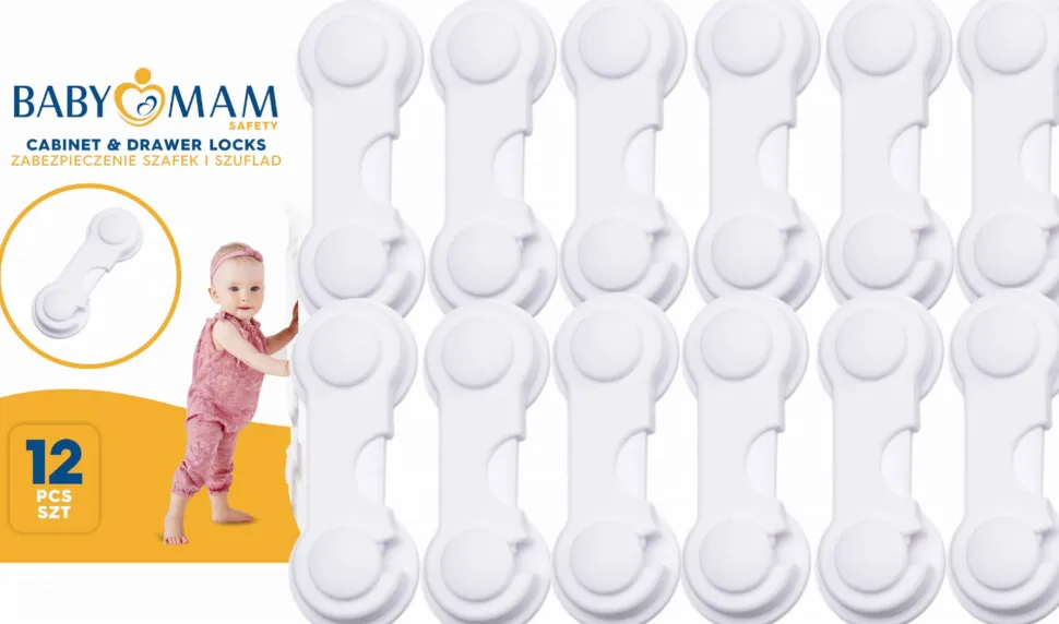 Babymam zabezpieczenia szafek szuflad szaf blokada mebli zatrzask 12szt