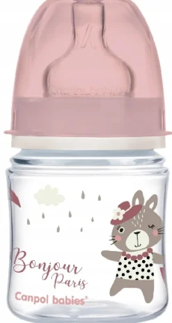 Canpol butelka szeroka 120ml bonjour pink +smoczek