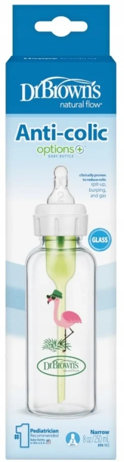 Dr bronw's anti-colic wąska szyjka butelka szklana 3m+ 250ml Poziom 2