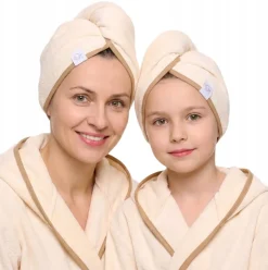 Gruby ręcznik do włosów turban na rzep termofrotte chłonny miękki Babymam