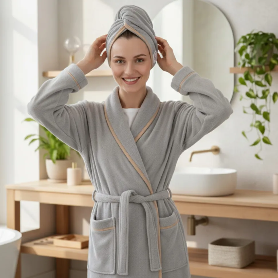 Gruby ręcznik do włosów turban na rzep termofrotte chłonny miękki Babymam