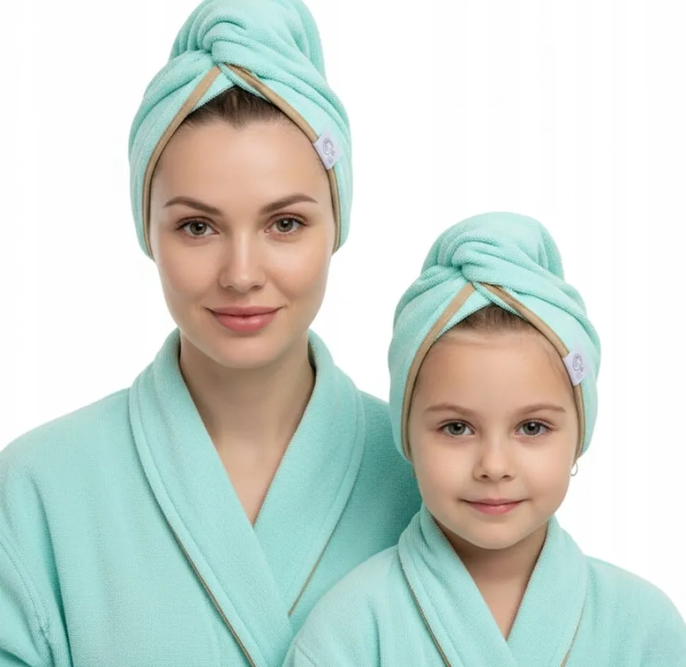 Gruby ręcznik do włosów turban na rzep termofrotte chłonny miękki Babymam