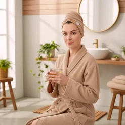 Gruby ręcznik do włosów turban na rzep termofrotte chłonny miękki Babymam