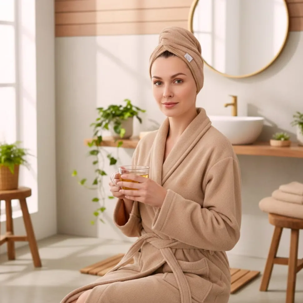 Gruby ręcznik do włosów turban na rzep termofrotte chłonny miękki Babymam