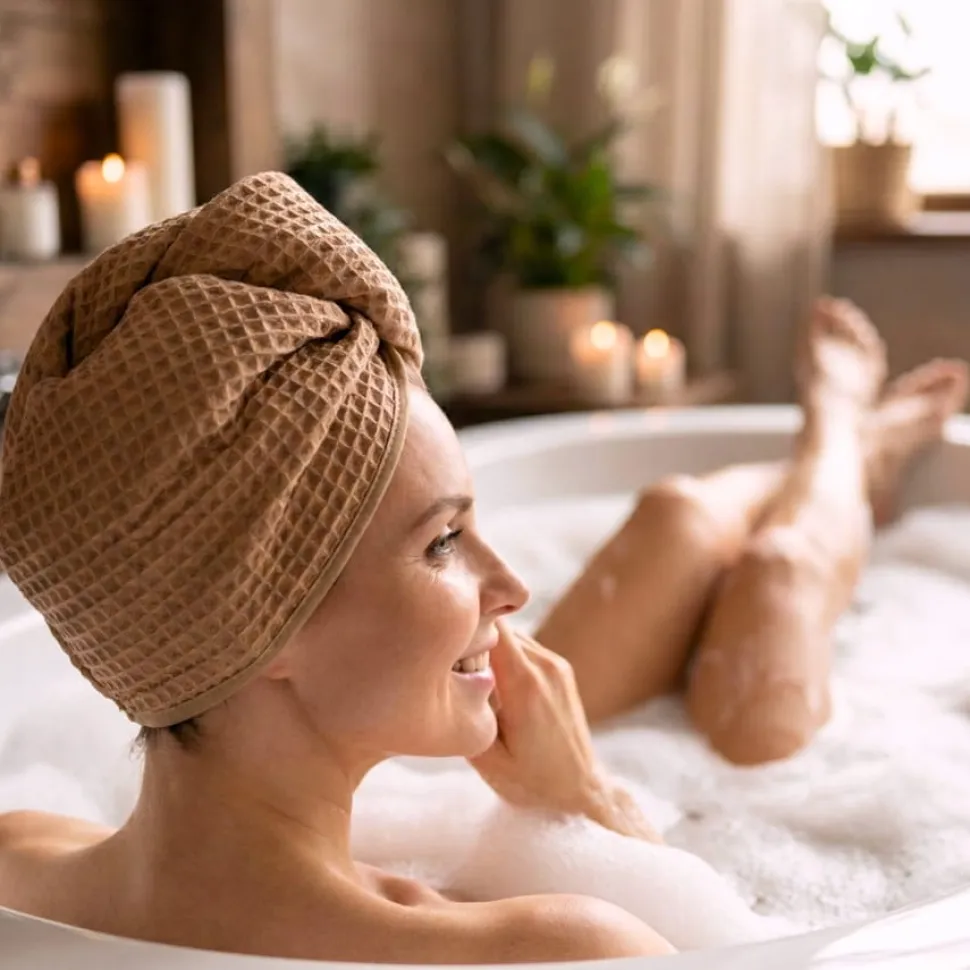 Gruby ręcznik do włosów turban na rzep wafelek chłonny miękki Babymam SPA sauna