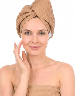Gruby ręcznik do włosów turban na rzep wafelek chłonny miękki Babymam SPA sauna