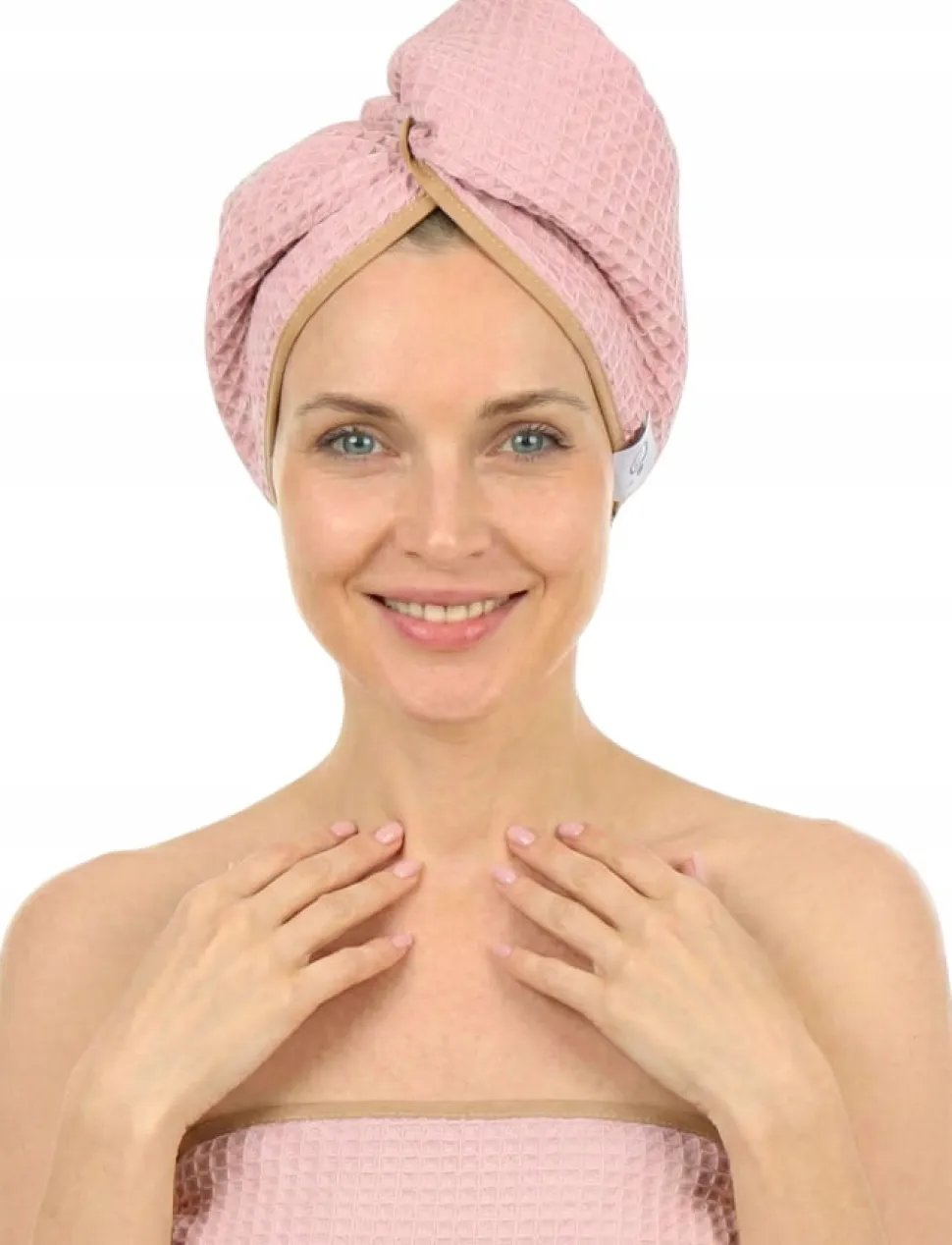 Gruby ręcznik do włosów turban na rzep wafelek chłonny miękki Babymam SPA sauna